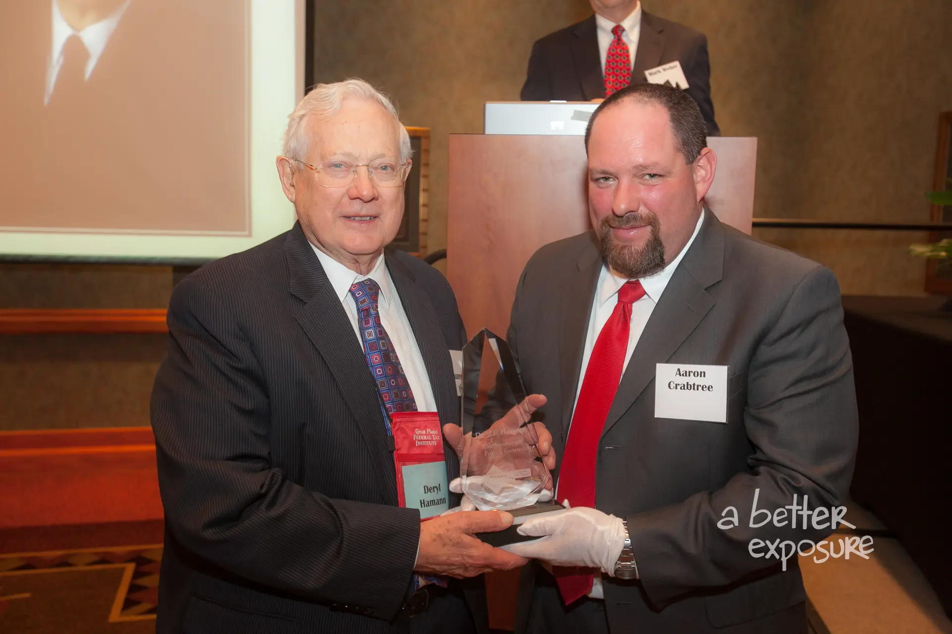President Aaron Crabtree recognizes Deryl Hamann for his contribution to the 50th Anniversary Fund